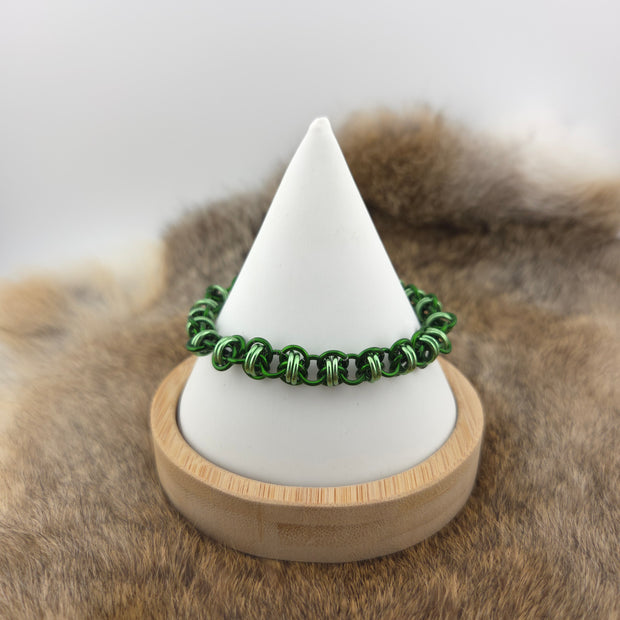 Anodized Aluminum Barrel Weave Bracelet - Green and Lime Green