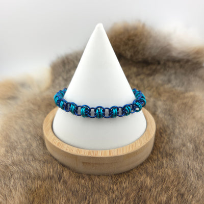 Anodized Aluminum Barrel Weave Bracelet - Blue and Dark Teal