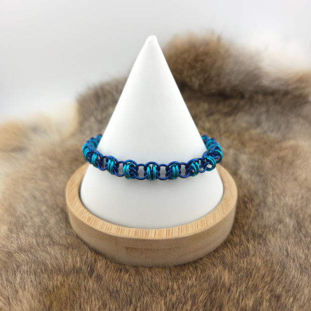 Anodized Aluminum Barrel Weave Bracelet - Blue and Dark Teal