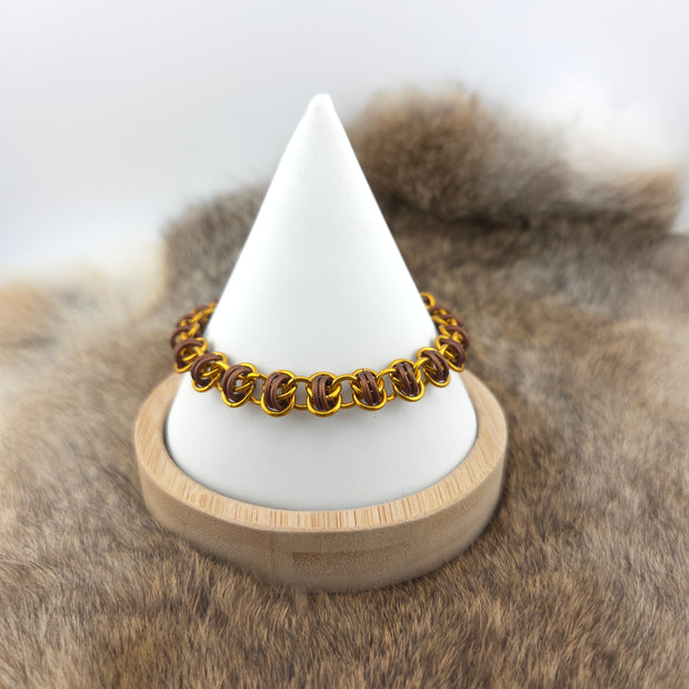 Anodized Aluminum Barrel Weave Bracelet - Gold and Matte Bronze