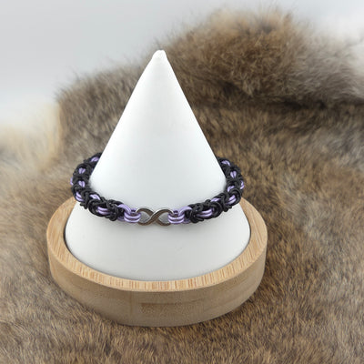 Anodized Aluminum Byzantine Bracelet - Matte Black and Matte Lavender + Infinity Link