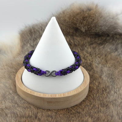 Anodized Aluminum Byzantine Bracelet - Matte Black and Matte Purple + Infinity Link