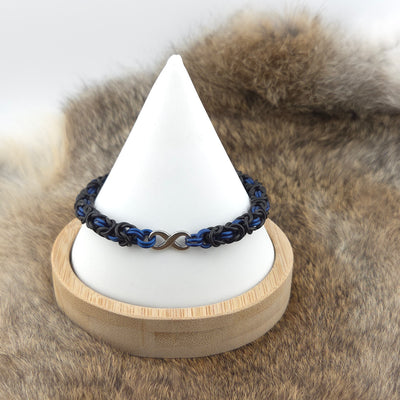 Anodized Aluminum Byzantine Bracelet - Matte Black and Matte Blue + Infinity Link