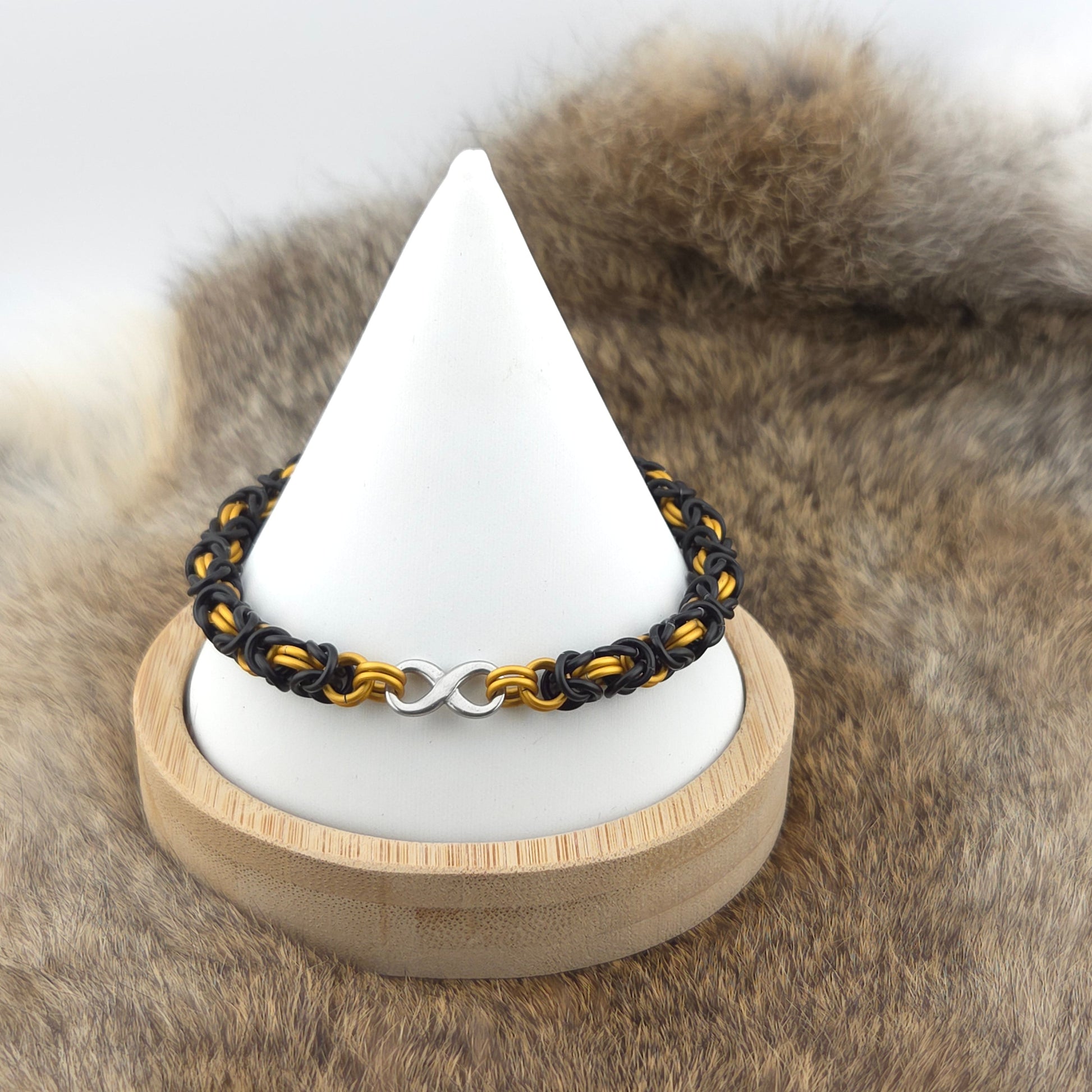 Anodized Aluminum Byzantine Bracelet - Matte Black and Matte Gold + Infinity Link Foxweave Studios