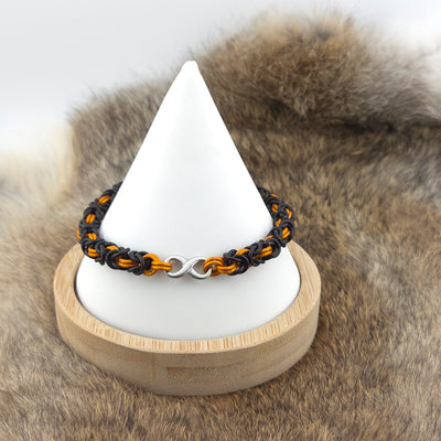 Anodized Aluminum Byzantine Bracelet - Matte Black and Matte Orange + Infinity Link