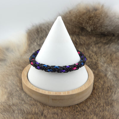 Anodized Aluminum Byzantine Bracelet - Bisexual Pride on Black
