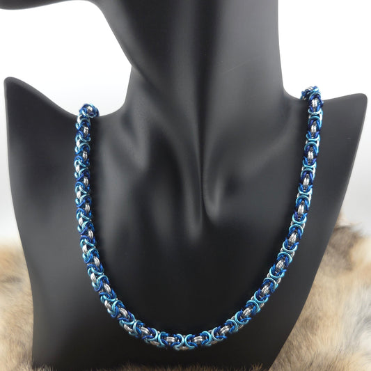Anodized Aluminum Byzantine Necklace - Sky Blue, Blue, and Silver Foxweave Studios