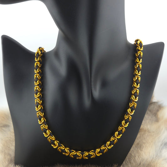 Anodized Aluminum Byzantine Necklace - Gold and Matte Black Foxweave Studios