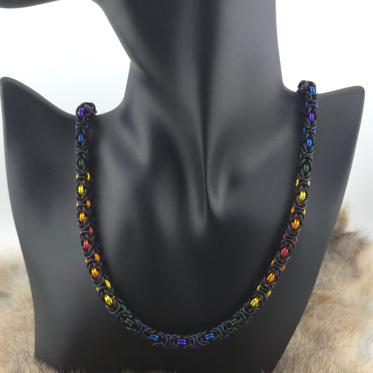 Anodized Aluminum Byzantine Necklace - Rainbow on Matte Black Foxweave Studios