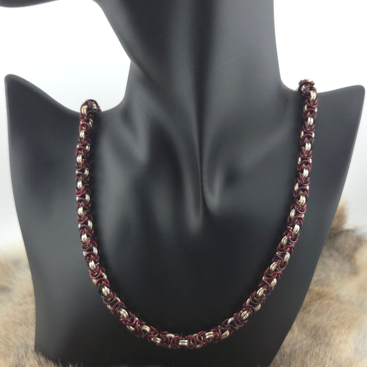 Anodized Aluminum Byzantine Necklace - Burgundy and Rose Gold Foxweave Studios