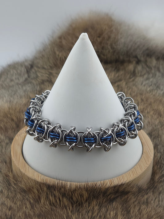 Stainless Steel and Cornflower Blue Niobium Odin's Eye Chainmail Bracelet