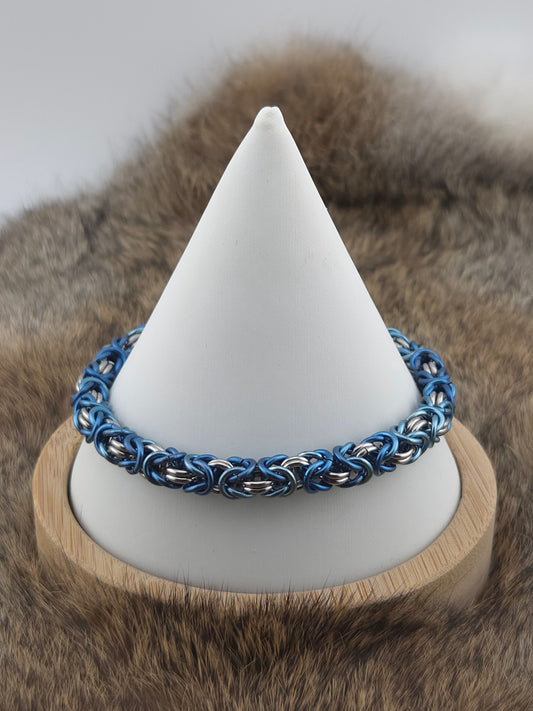 Stainless Steel and Blue Titanium Byzantine Bracelet