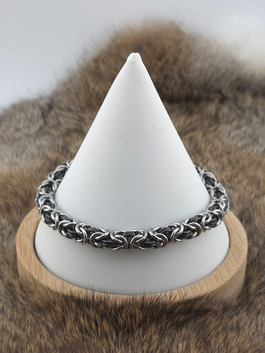 Black Glass Titanium and Stainless Steel Byzantine Bracelet