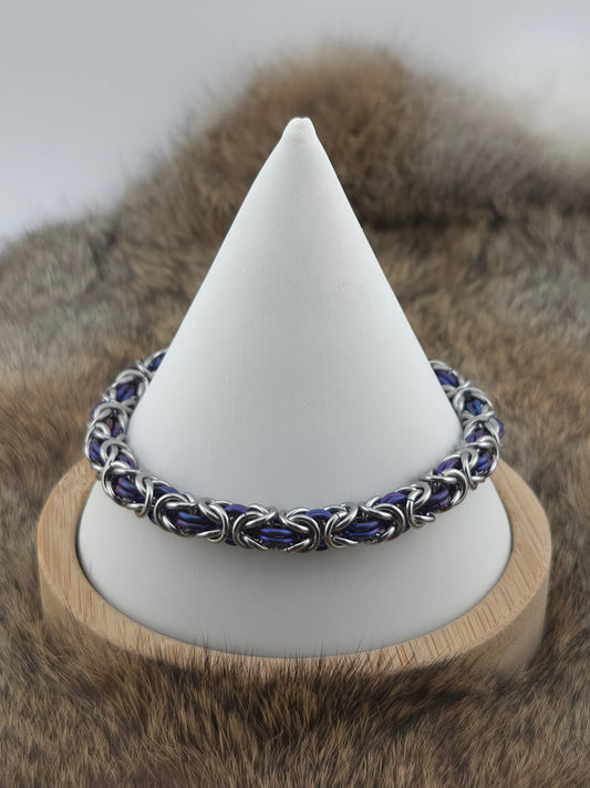 Stainless Steel and Dark Purple Titanium Byzantine Bracelet
