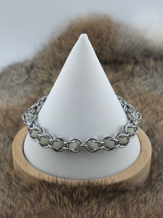 Byzantine Glow Bead Bracelet – Stainless Steel Chainmail