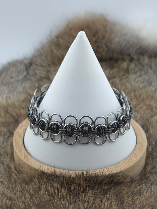 Stainless Steel and Black Glass Titanium Celtic Wings Bracelet