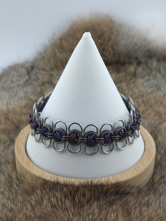 Stainless Steel, Black Glass Titanium, and Purple Titanium Celtic Wings Bracelet