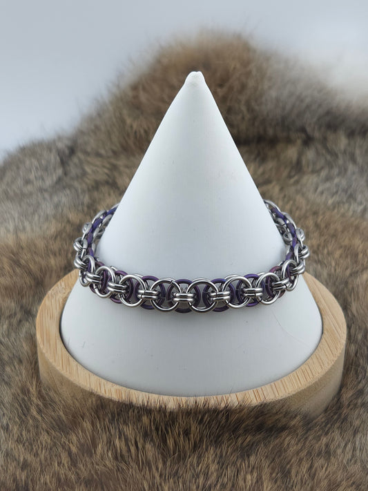 Stainless Steel and Purple Titanium Helm Weave Bracelet