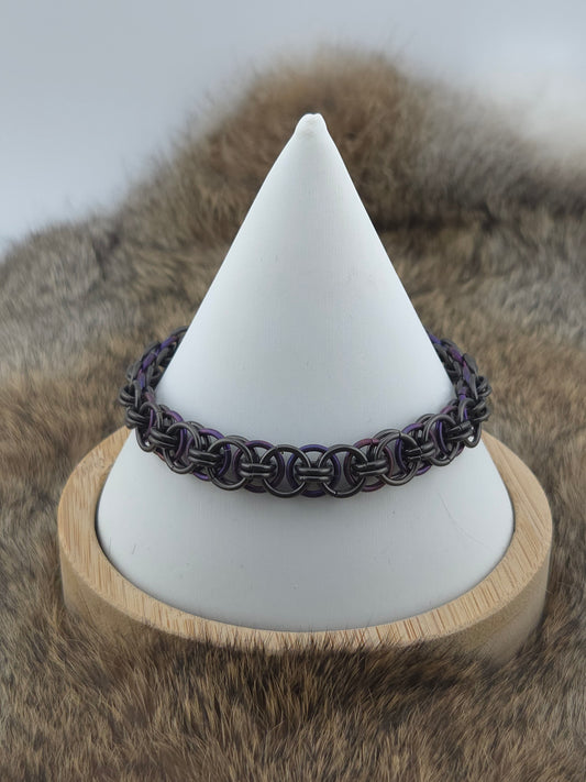 Black Glass Titanium and Purple Titanium Helm Weave Bracelet