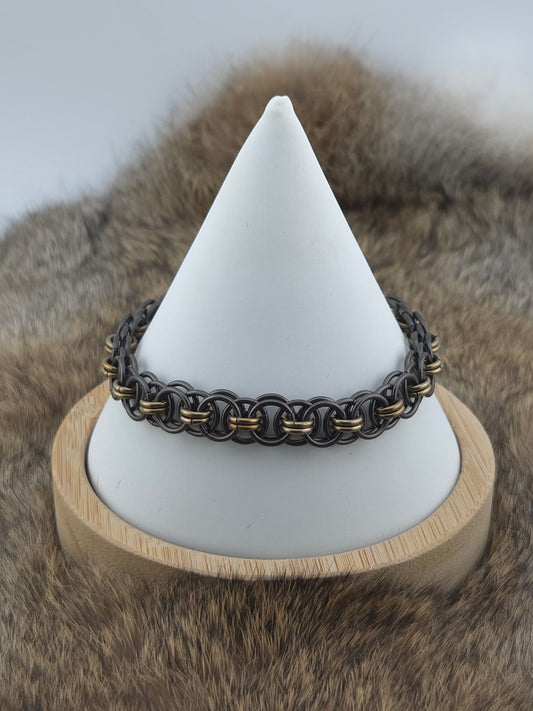 Black Glass Titanium and Bronze Titanium Helm Weave Bracelet
