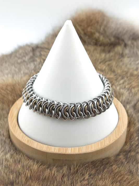 Stainless Steel and Coffee Bean Niobium Vertebrae Chainmail Bracelet