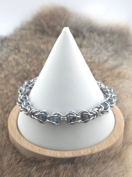 Stainless Steel Byzantine Chainmail Bracelet with Blue/Black Beads