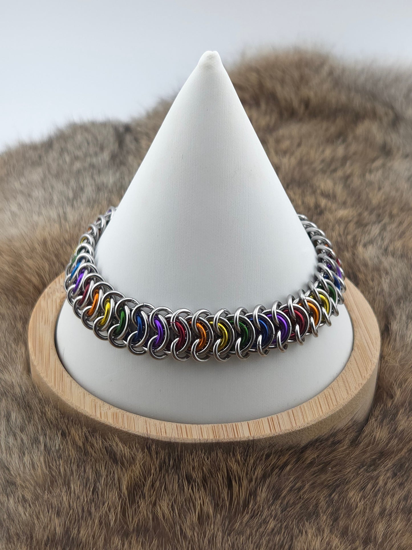 Stainless Steel and Rainbow Premium Aluminum Vertebrae Chainmail Bracelet