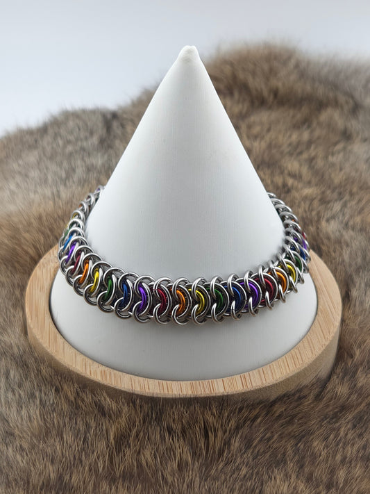 Stainless Steel and Rainbow Premium Aluminum Vertebrae Chainmail Bracelet