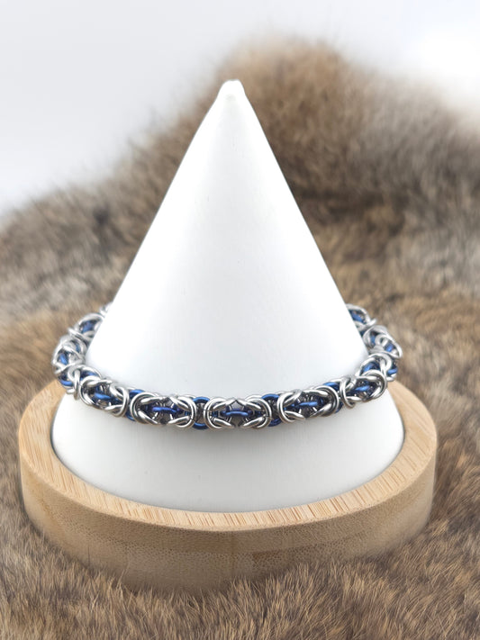 Stainless Steel and Cornflower Blue Niobium Byzantine Bracelet