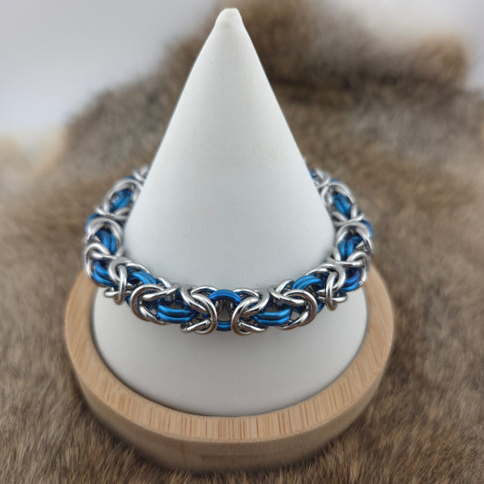 Chunky Chainmail Bracelet in Stainless Steel and Blue Titanium