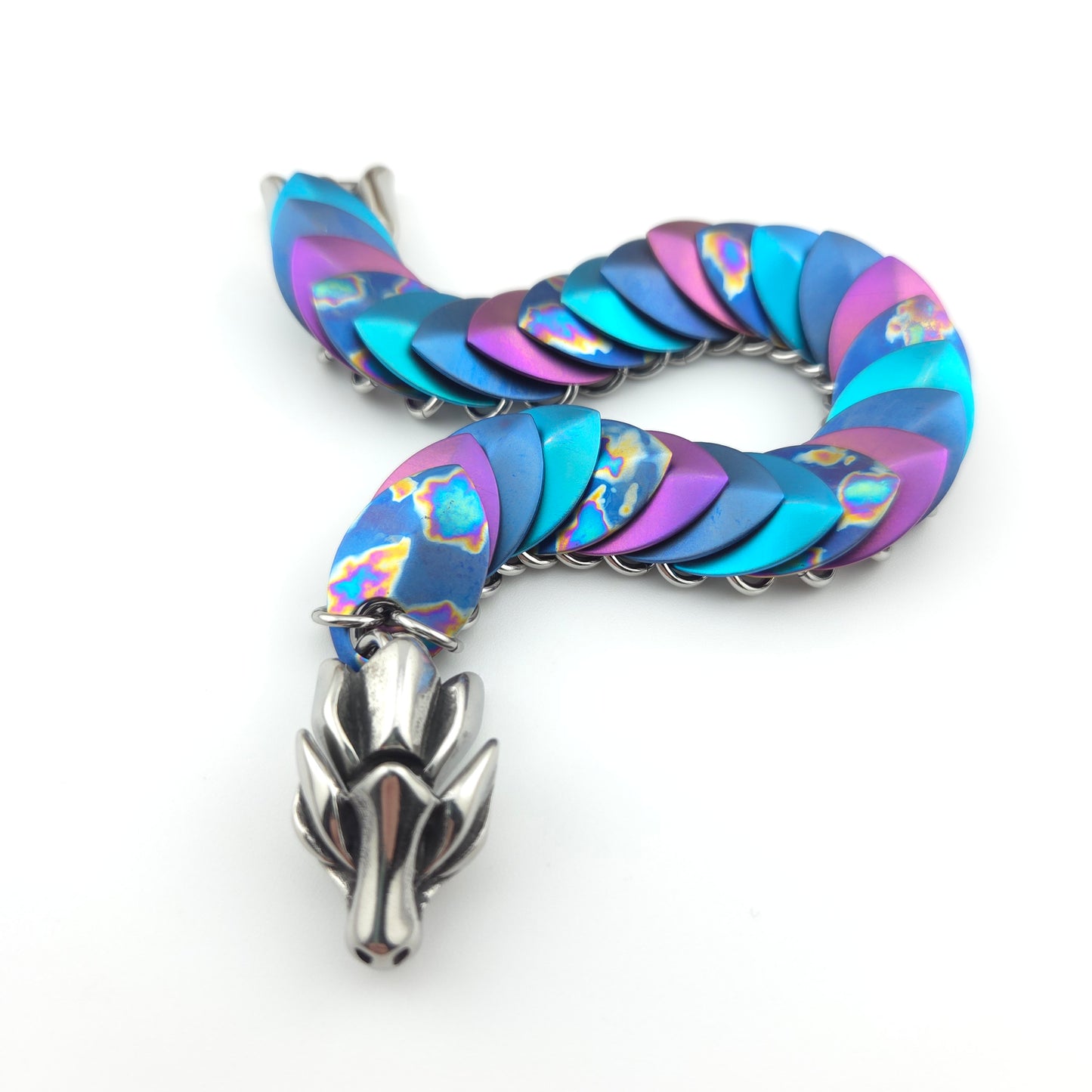Dragon Scale Bracelet - Sponge Anodized, Blue, Violet, and Teal - Anodized Titanium & Stainless Steel