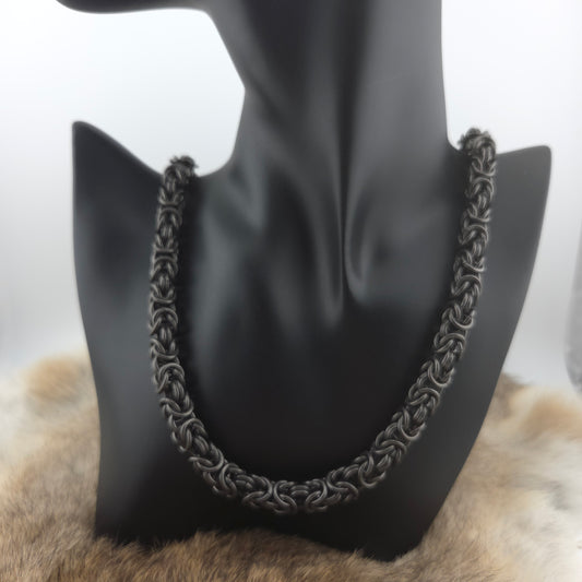 Heavy Byzantine Chainmail Necklace - Black Glass Titanium 21"