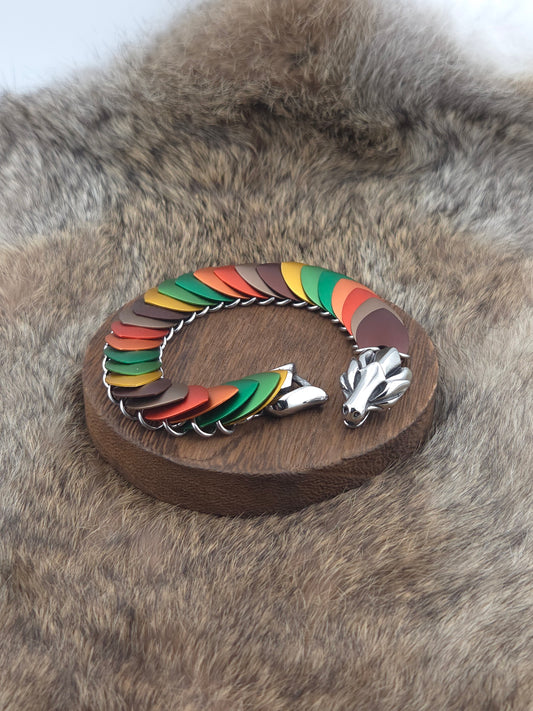 Dragon Scale Bracelet - Brown, Bronze, Oranges, Greens, Gold - Aluminum Scales