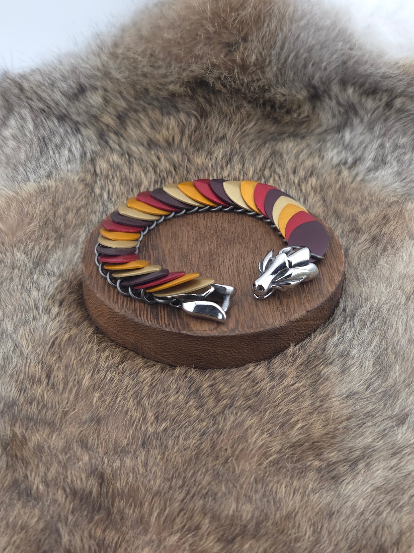 Dragon Scale Bracelet - Henna, Marsala, Pumpkin, Golden - Aluminum Scales