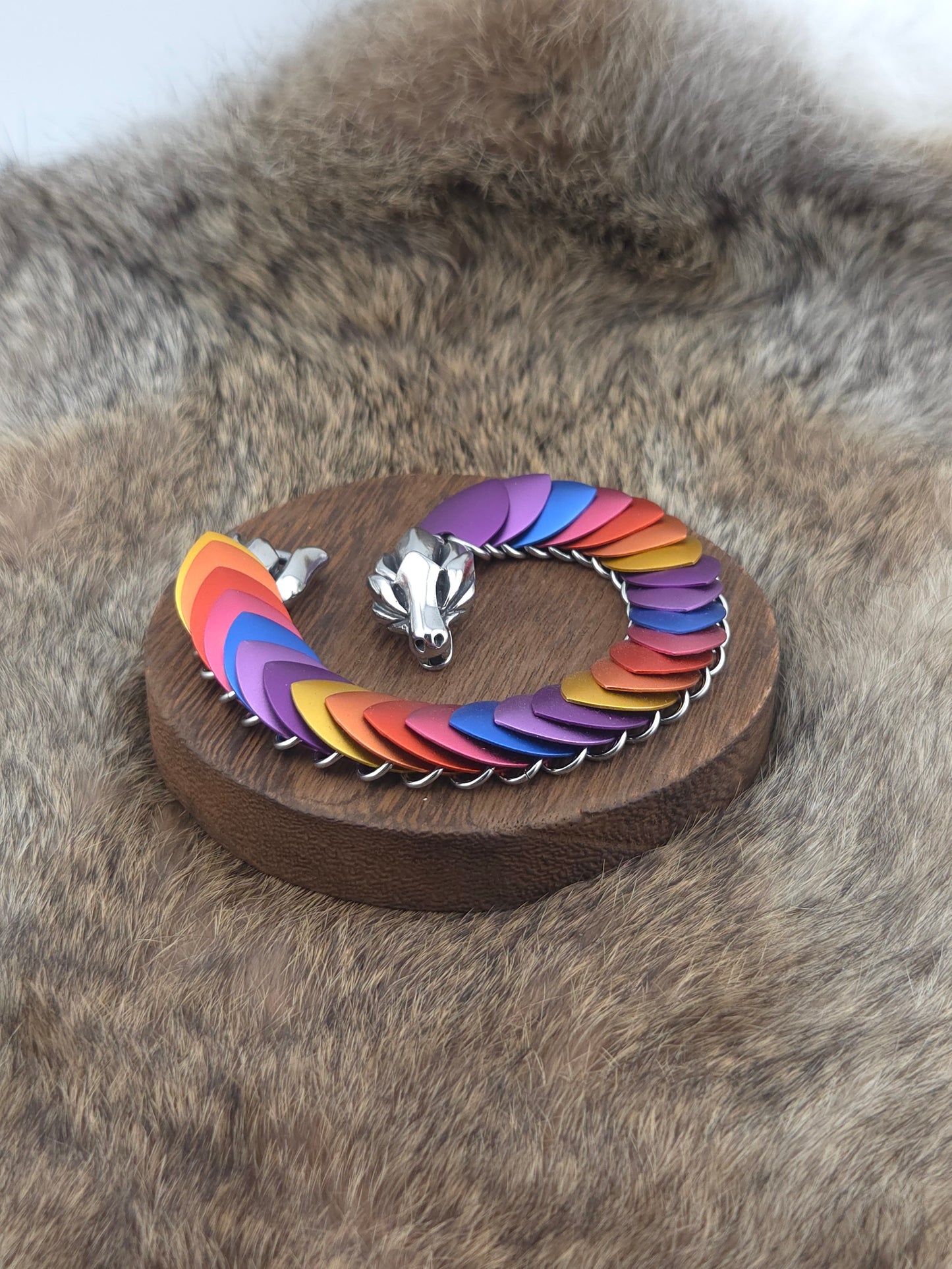 Dragon Scale Bracelet - Purples, Blue, Pink, Oranges, Gold - Aluminum Scales