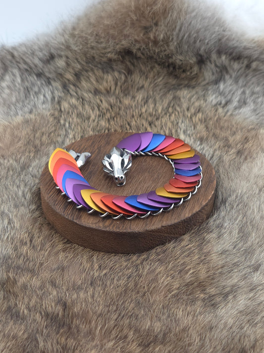 Dragon Scale Bracelet - Purples, Blue, Pink, Oranges, Gold - Aluminum Scales