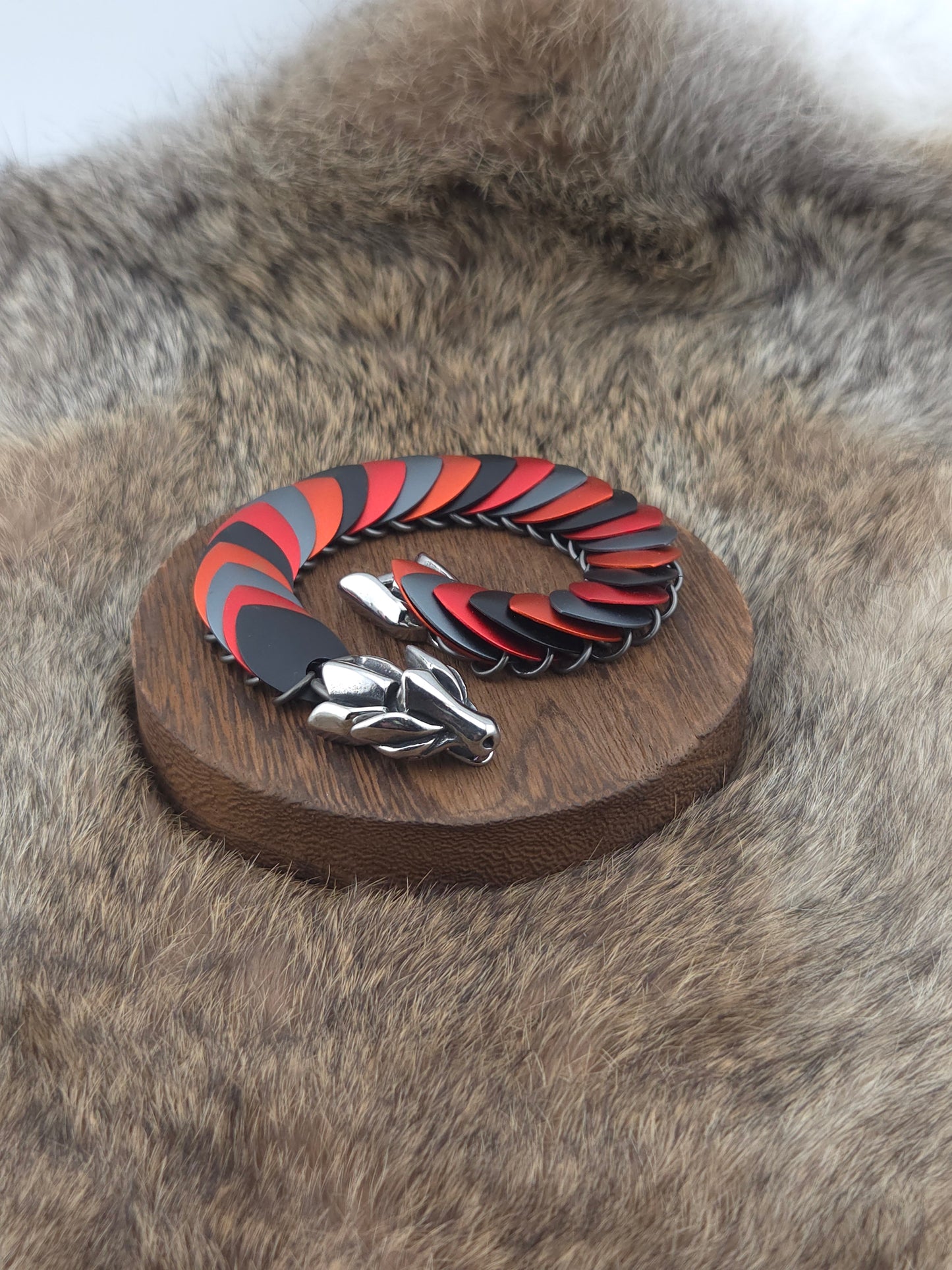 Dragon Scale Bracelet - Black, Red, Gray, Orange - Aluminum Scales