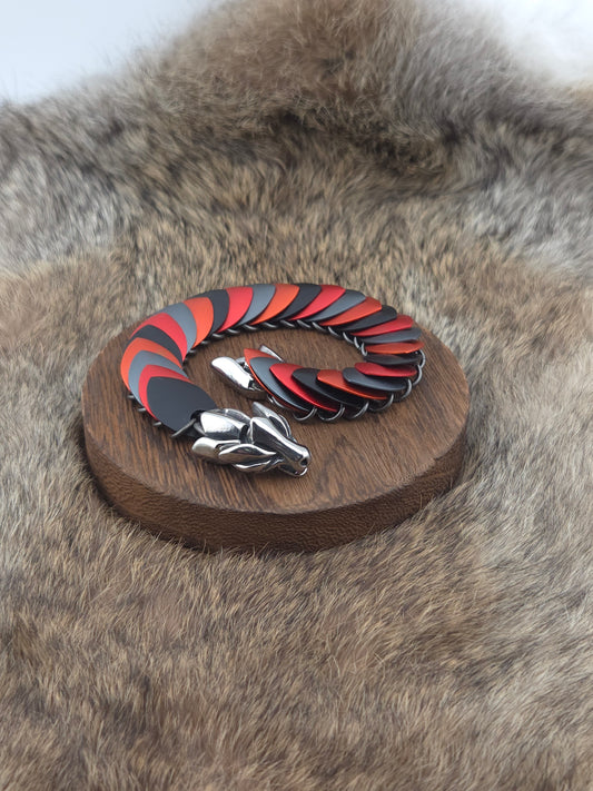 Dragon Scale Bracelet - Black, Red, Gray, Orange - Aluminum Scales