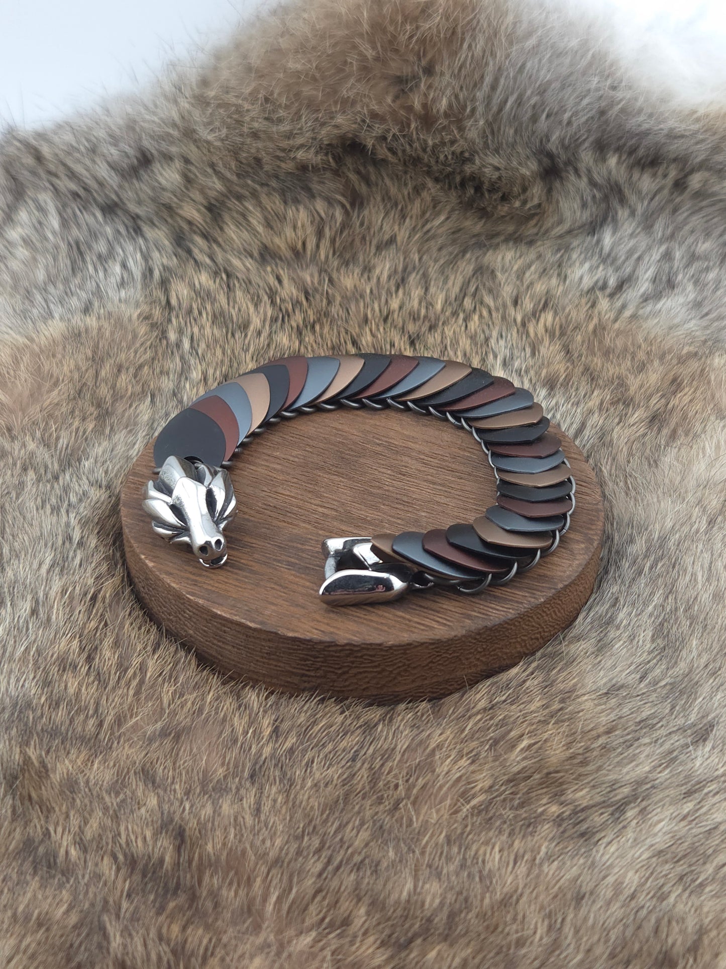 Dragon Scale Bracelet - Black, Brown, Bronze, Gray - Aluminum Scales