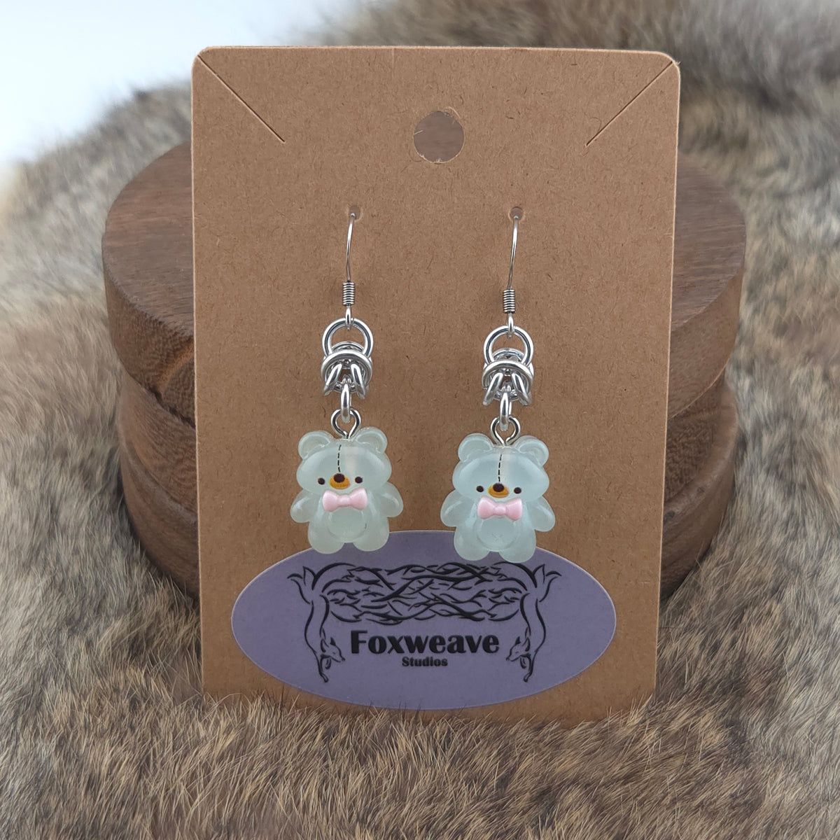 Earrings - Teddy Bears - Acrylic Charm on Stainless Steel Hooks
