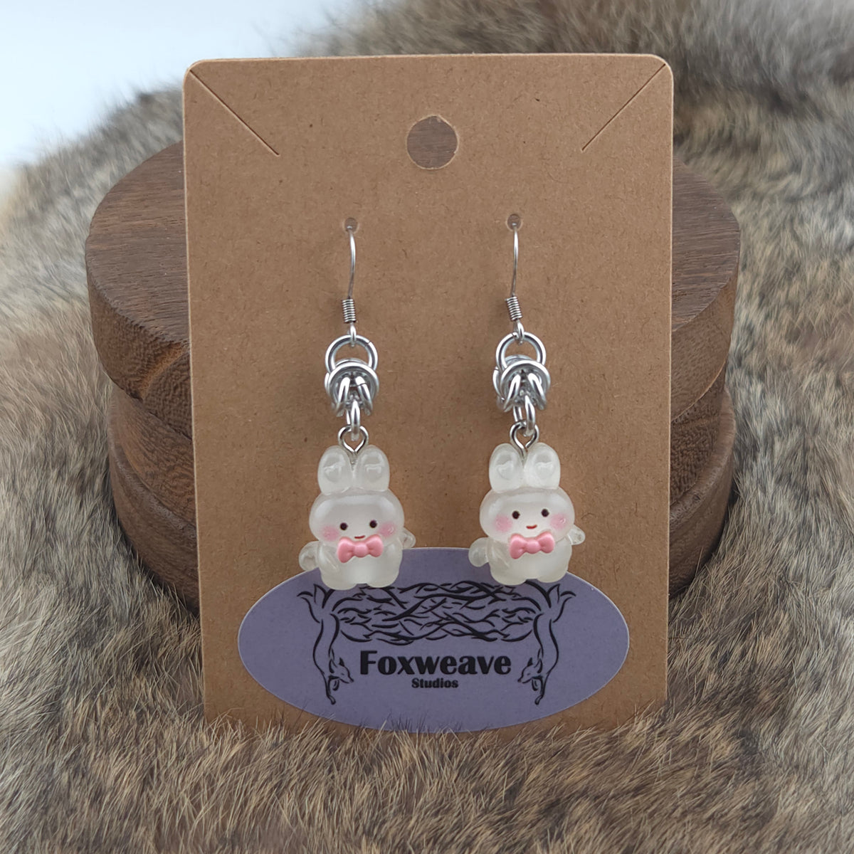 Earrings - Bunny Rabbits - Acrylic Charm on Stainless Steel Hooks