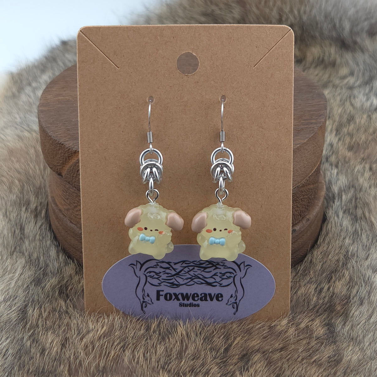 Earrings - Yellow Puppies - Acrylic Charm on Stainless Steel Hooks
