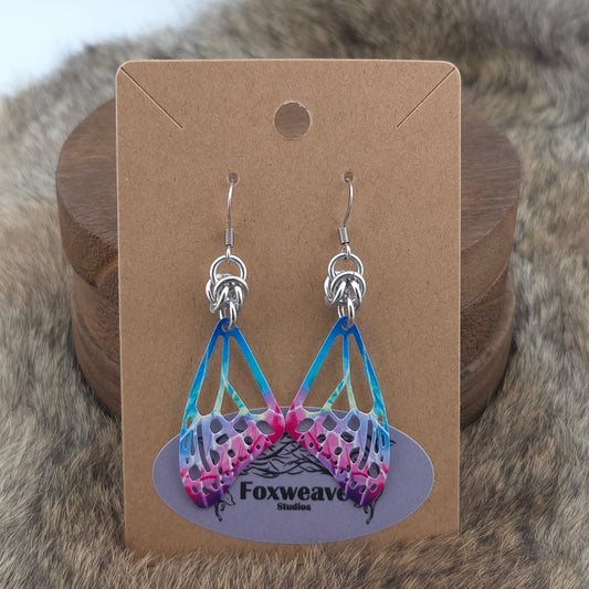 Earrings - Butterfly Wings, Blue, Teal, Pink, Purple - Stainless Steel Filigree on Stainless Steel Hooks