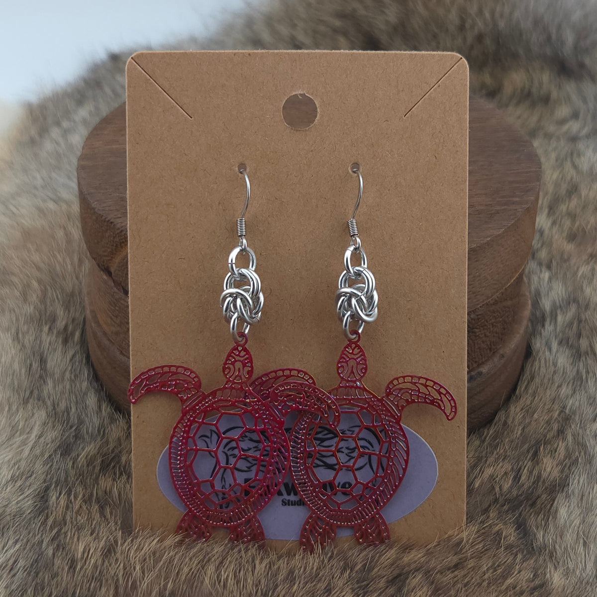 Earrings - Crimson Turtles - Stainless Steel Filigree on Stainless Steel Hooks