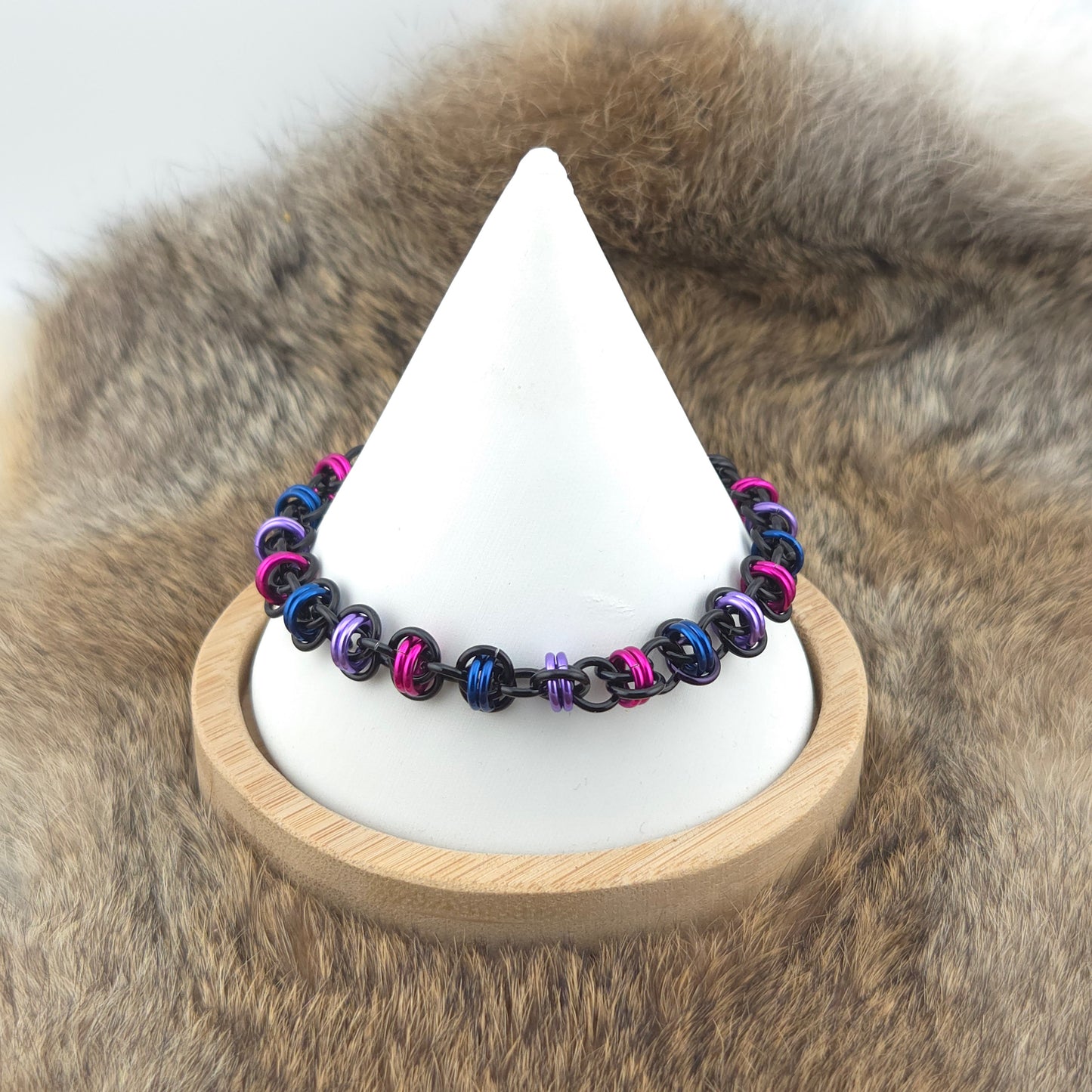Barrel Weave Chainmail Bracelet - Bisexual Pride on Black - Premium Anodized Aluminum