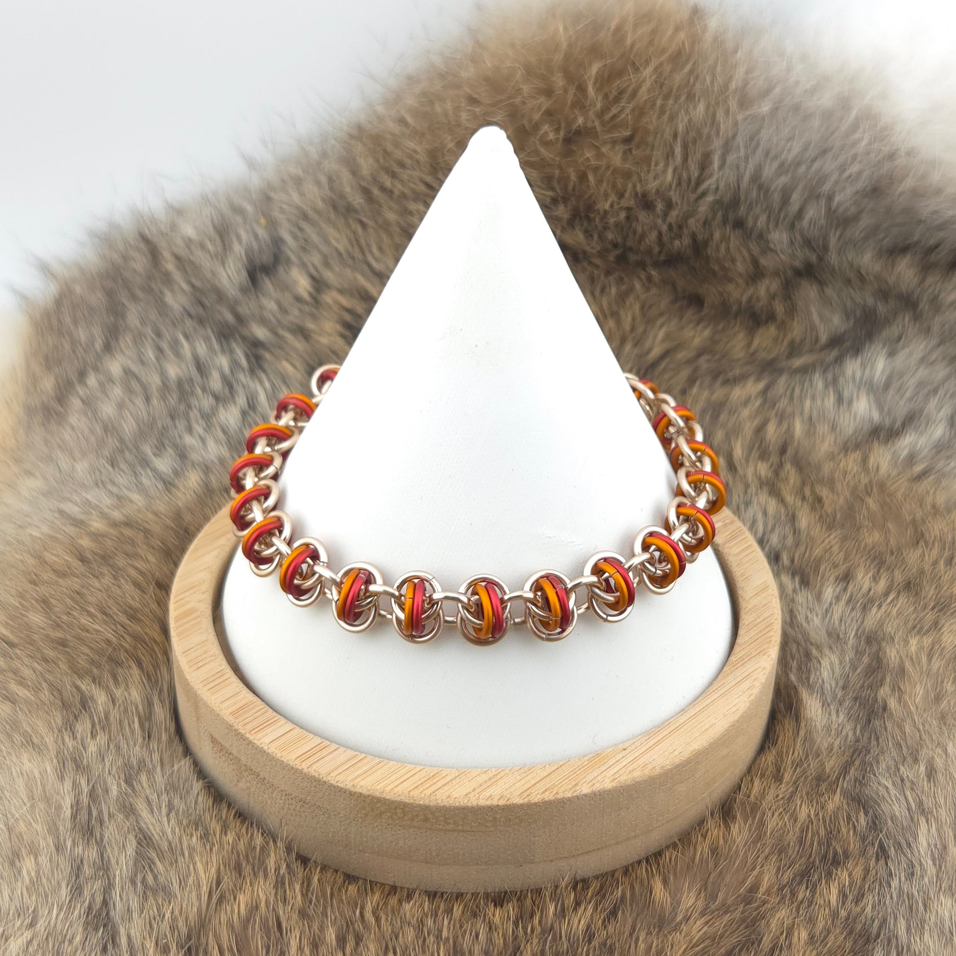 Barrel Weave Chainmail Bracelet - Matte Orange, Matte Red, Rose Gold - Premium Anodized Aluminum