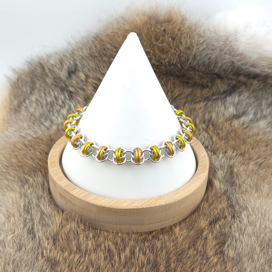 Barrel Weave Chainmail Bracelet - Matte Yellow, Yellow, Silver - Premium Anodized Aluminum
