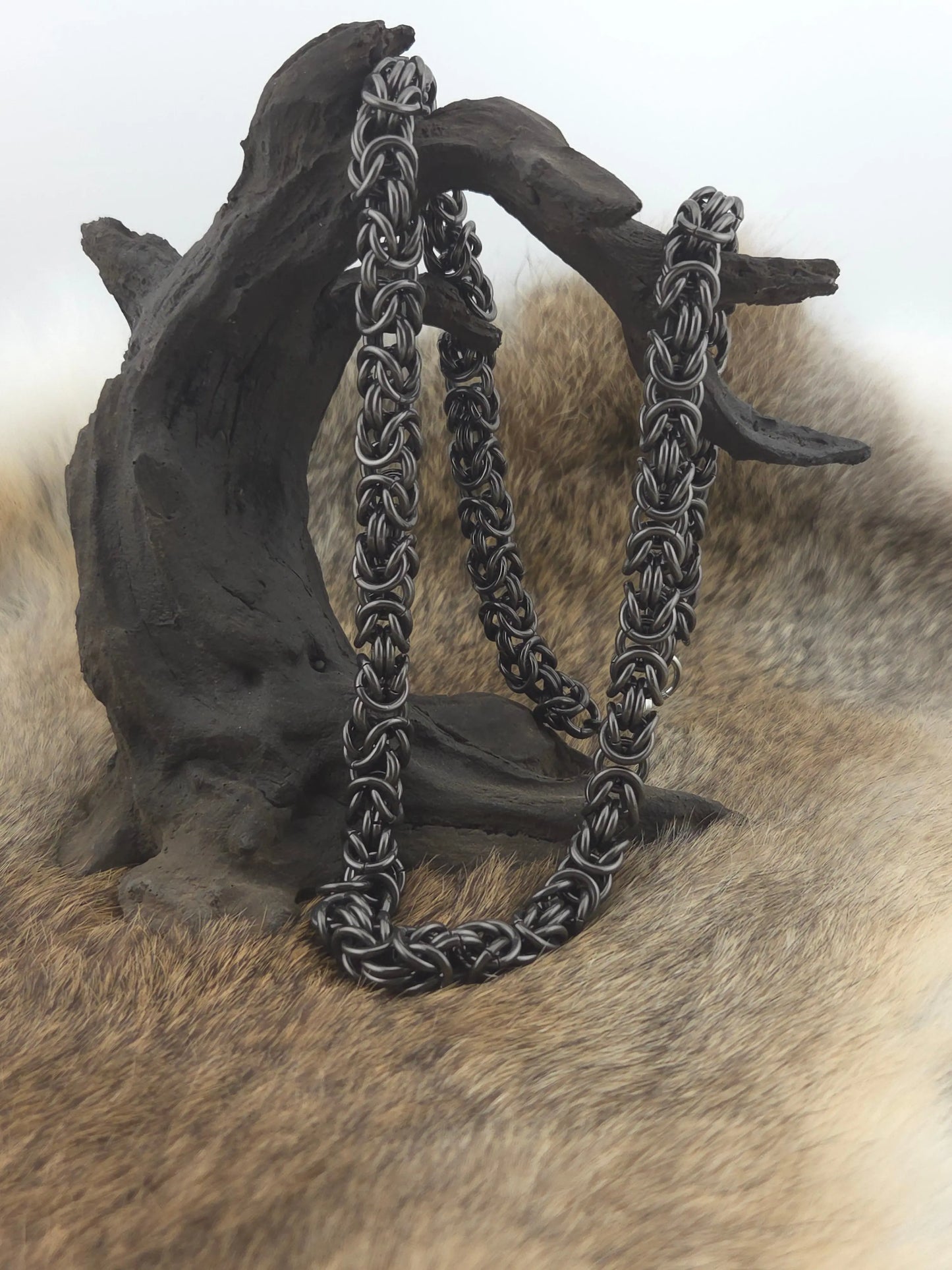 Black Glass Titanium Chunky Byzantine Necklace