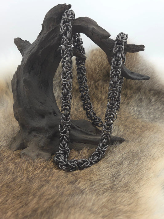 Black Glass Titanium Chunky Byzantine Necklace