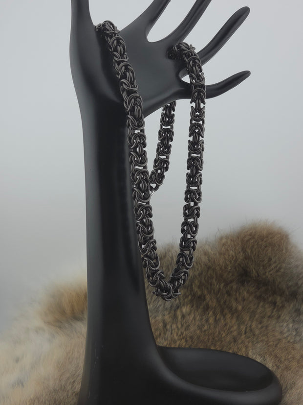 Black Glass Titanium Chunky Byzantine Necklace